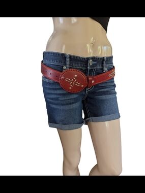 Iron Horse vintage Leather Studded Belt with Decorative Round Medallion Buckle